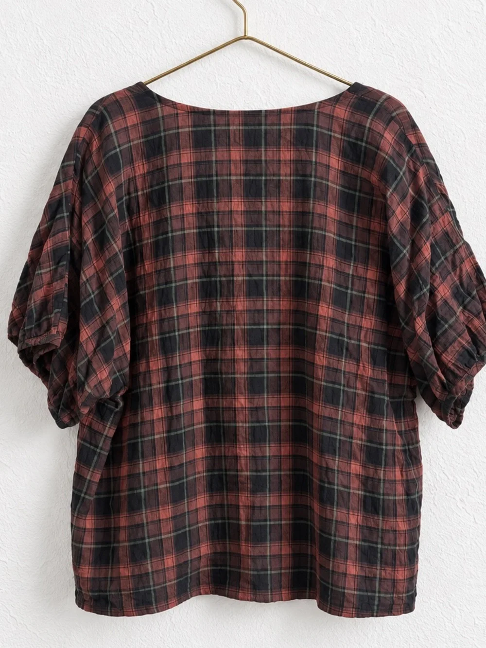 MADEWELL GATHERED V-NECK FALL CAMPFIRE PLAID TOP SZ XXL